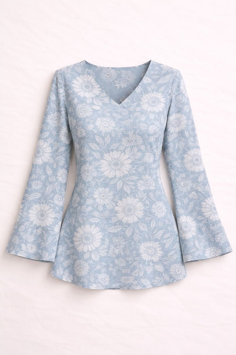 Printed Powder Blue Cotton Top