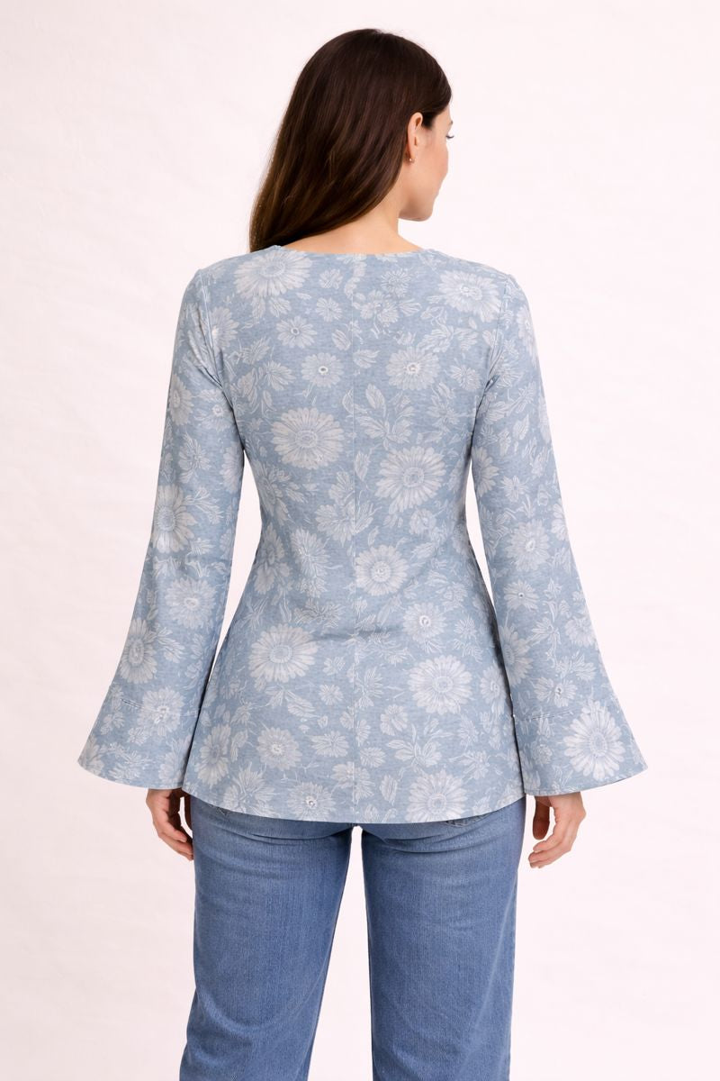 Printed Powder Blue Cotton Top
