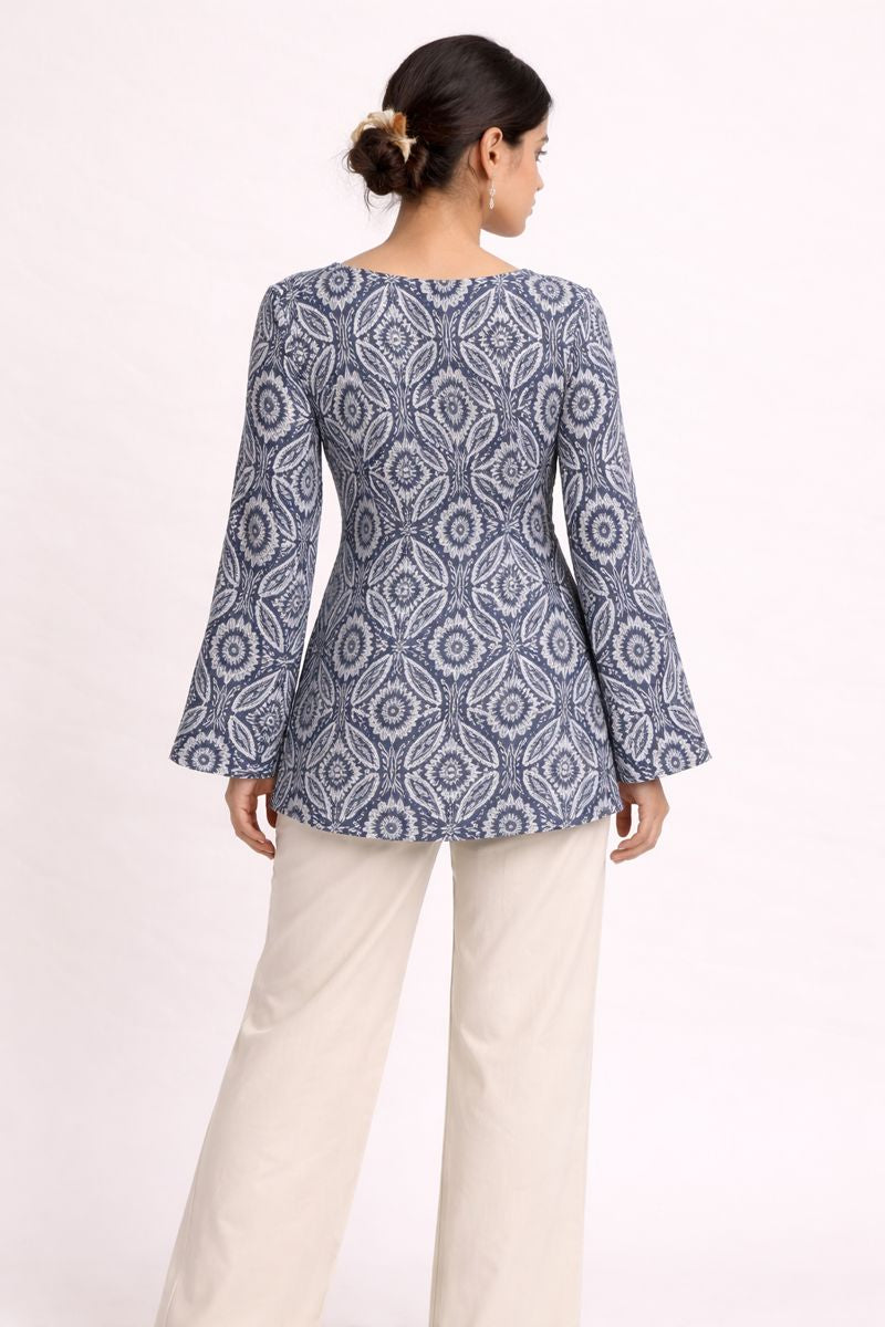 Printed Navy Cotton Short Kurti