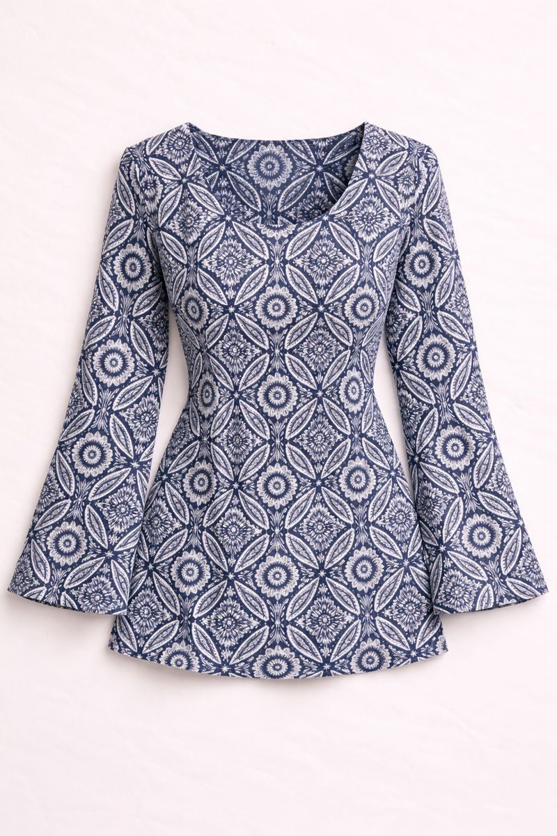 Printed Navy Cotton Short Kurti