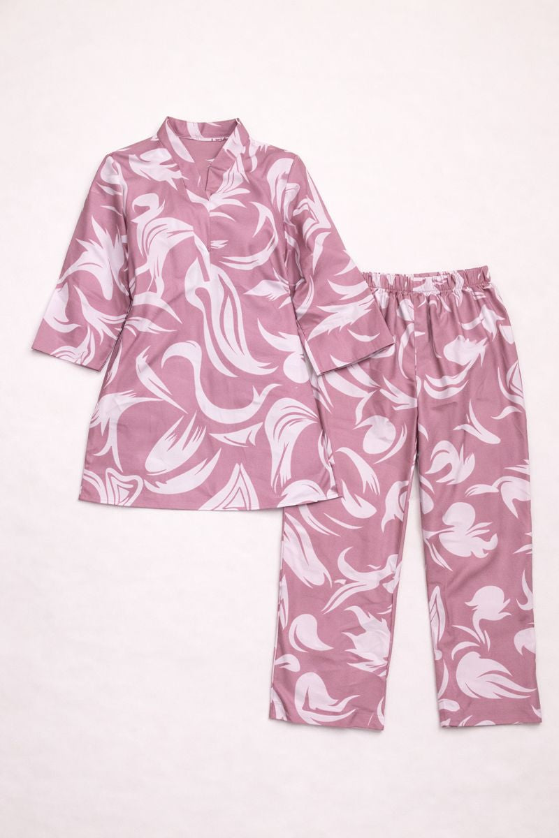 Abstract Swirl Crepe Co-Ord Set in Dusty Rose