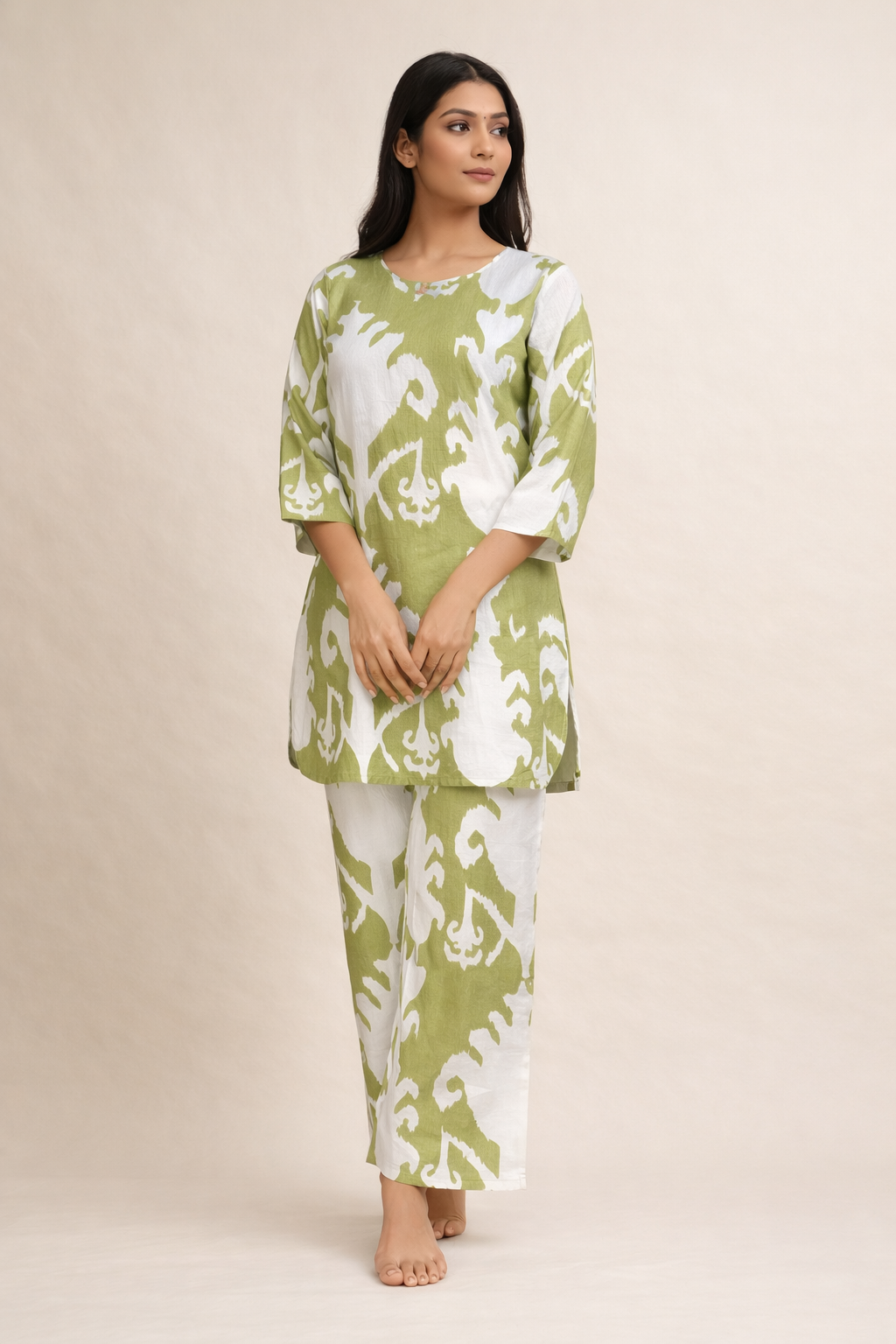 Printed Olive Cotton Co-Ord Set