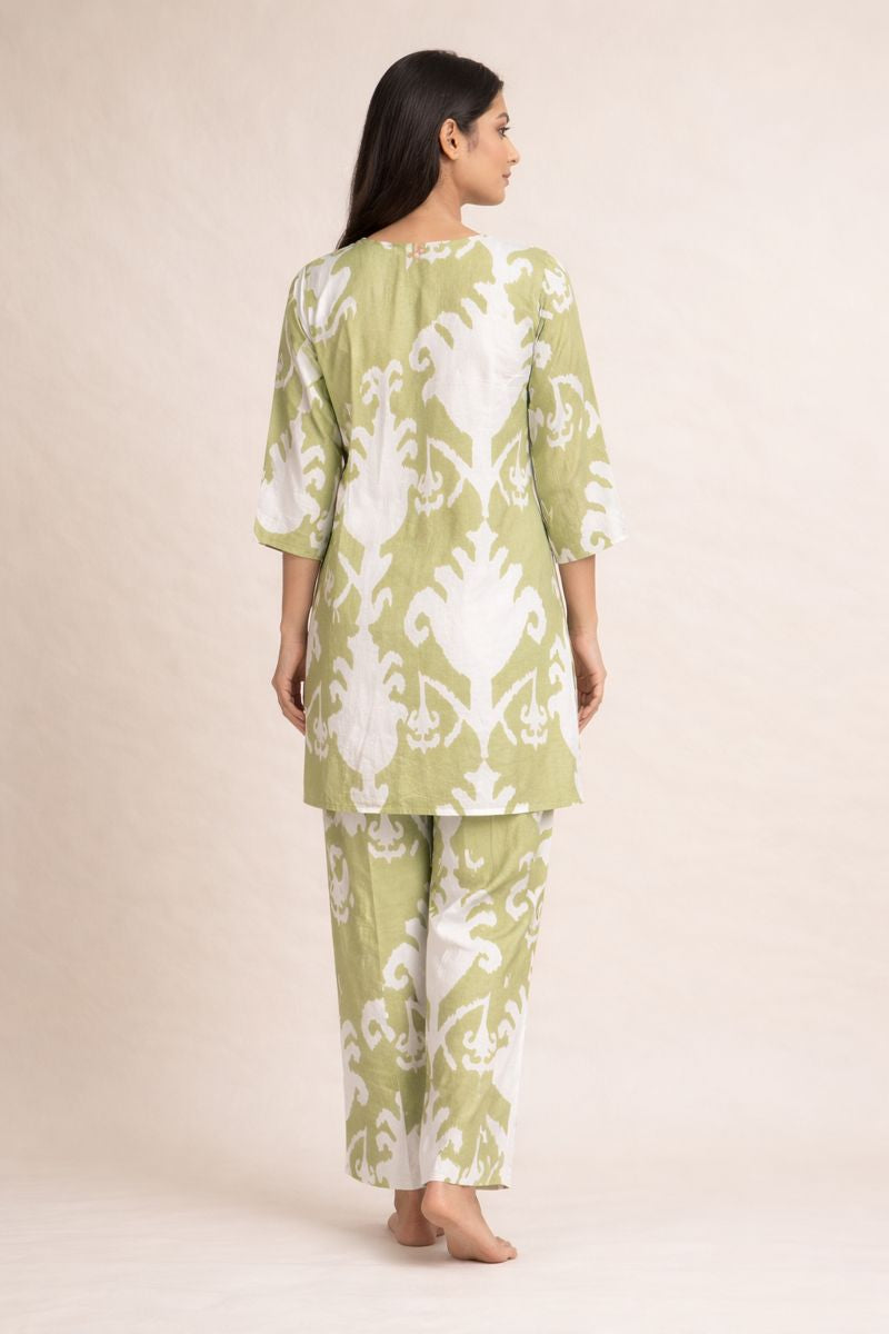 Printed Olive Cotton Co-Ord Set