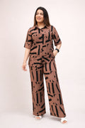 Abstract Printed Crepe Co-Ord Set – Brown & Black