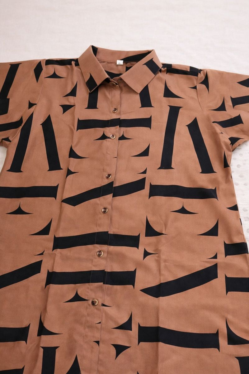 Abstract Printed Crepe Co-Ord Set – Brown & Black